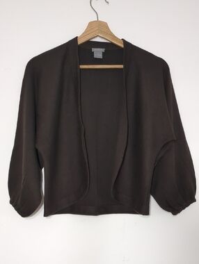 Ann Taylor Chocolate Brown Open Front Balloon Sleeve Cardigan